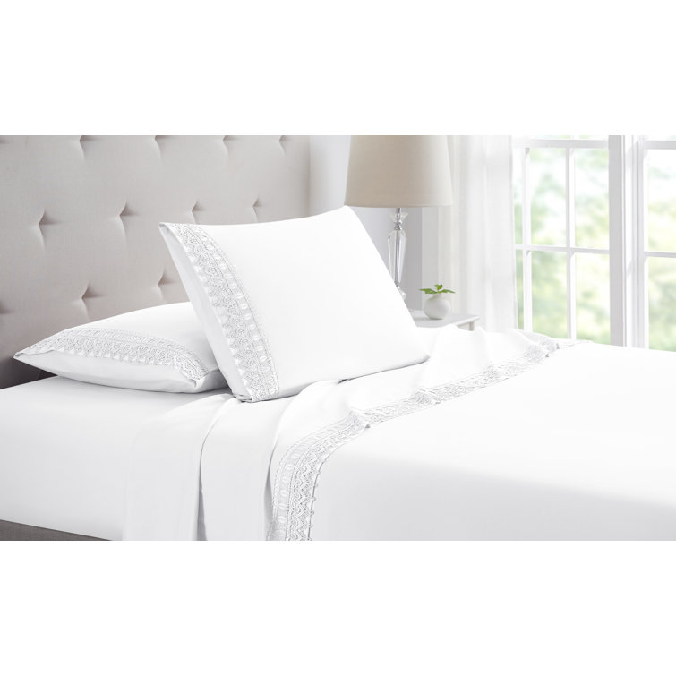 King White Bamboo Microfiber Embroidered Deep Pocket Sheet Set