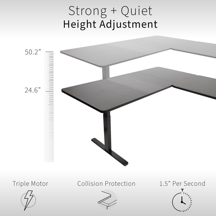Electric Adjustable Corner Desk in Light Wood & White, 77" x 71"