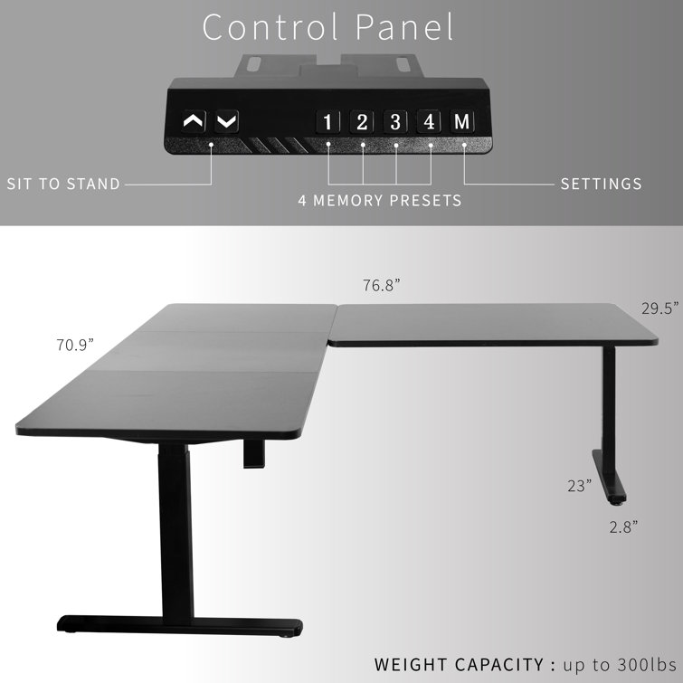 Electric Adjustable Corner Desk in Light Wood & White, 77" x 71"