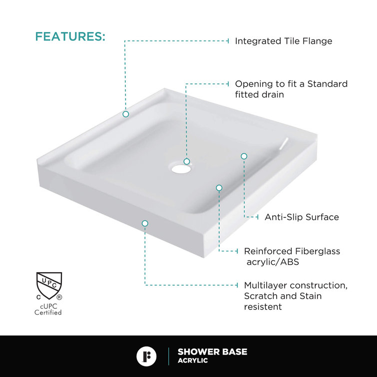 White Acrylic 30 x 30 Double Threshold Shower Base
