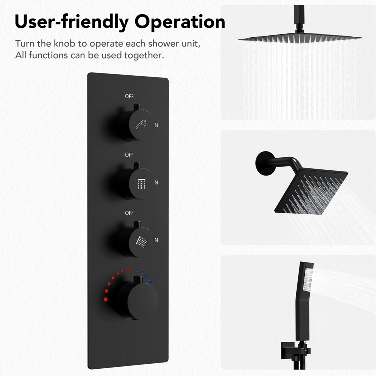 Matte Black Stainless Steel Dual Shower Head System with Thermostatic Valve