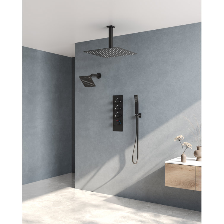 Matte Black Stainless Steel Dual Shower Head System with Thermostatic Valve