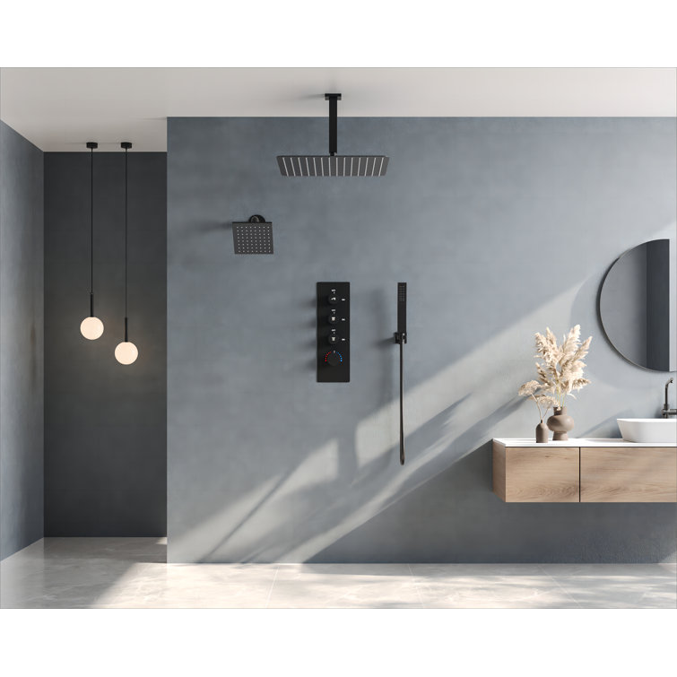 Matte Black Stainless Steel Dual Shower Head System with Thermostatic Valve
