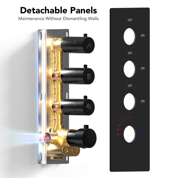 Matte Black Stainless Steel Dual Shower Head System with Thermostatic Valve