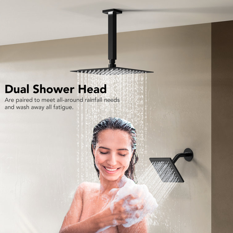 Matte Black Stainless Steel Dual Shower Head System with Thermostatic Valve
