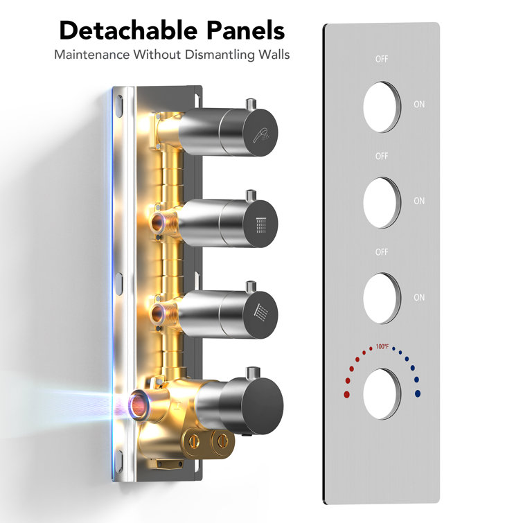 Brushed Nickel Dual Shower Head System with Thermostatic Valve