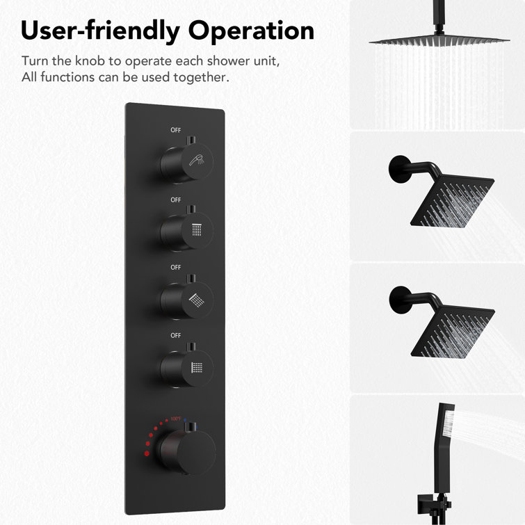 Matte Black 16" Stainless Steel Multi-Head Shower System