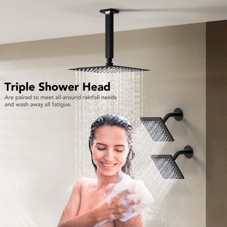 Matte Black 16" Stainless Steel Multi-Head Shower System