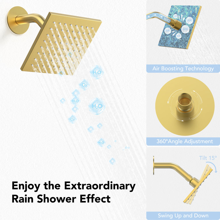 16" Brushed Gold Multi-Head Rainfall Shower System with Handheld