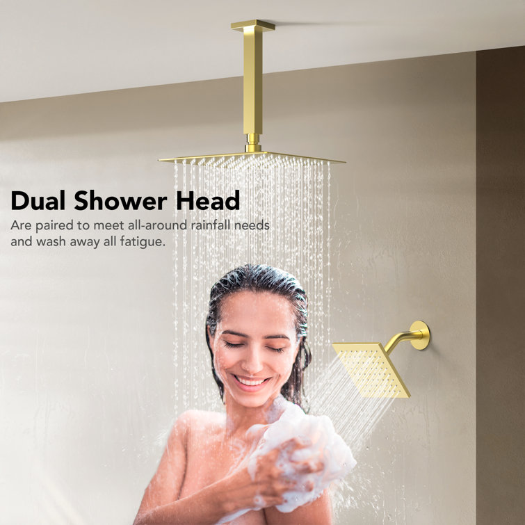 16" Brushed Gold Multi-Head Rainfall Shower System with Handheld