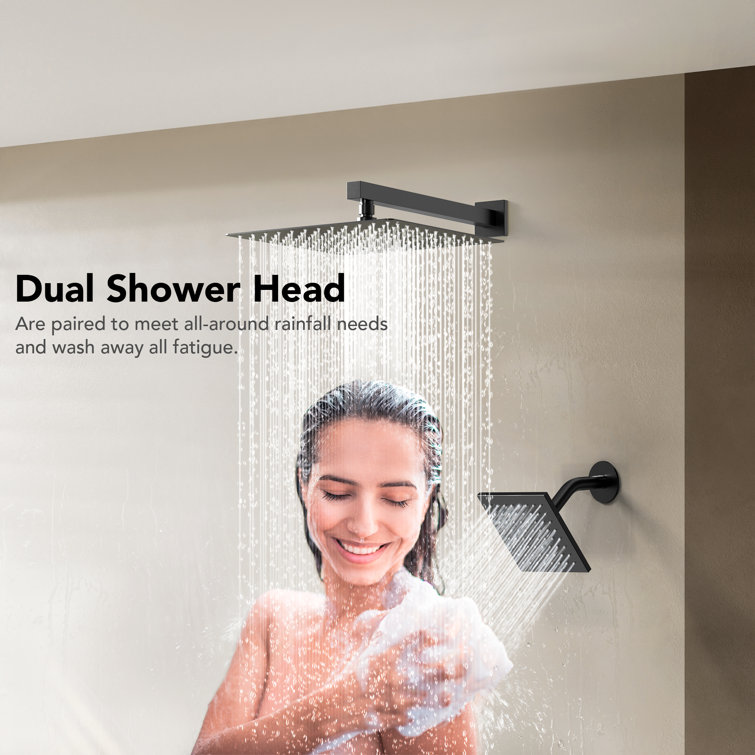 Matte Black Dual Shower Head System with Thermostatic Valve and Body Jets