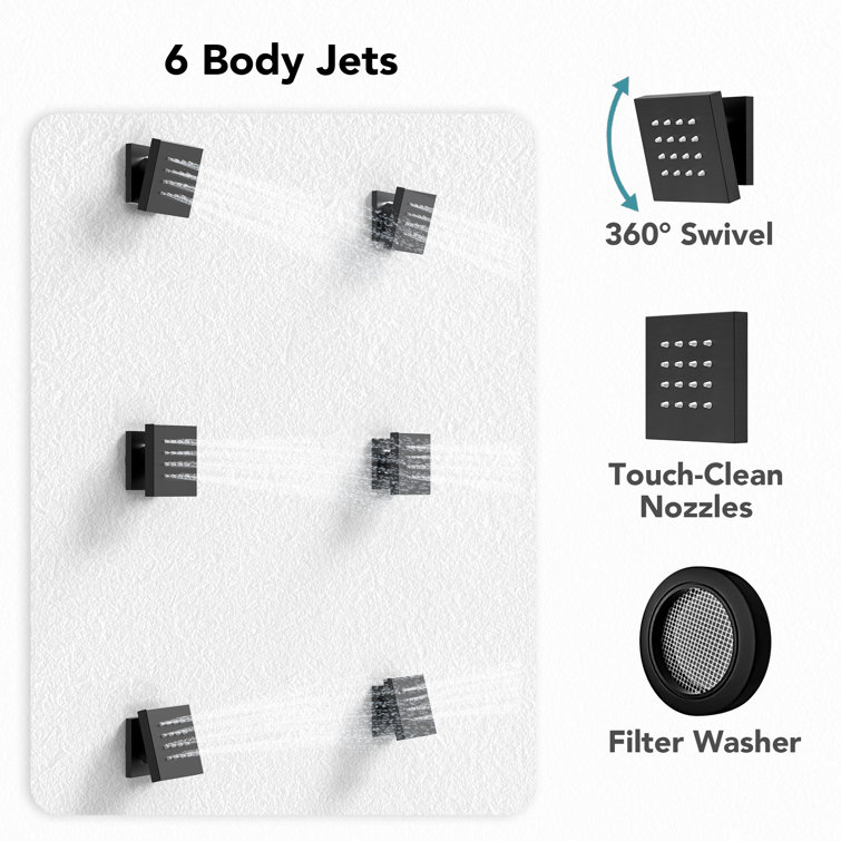 Matte Black Dual Shower Head System with Thermostatic Valve and Body Jets