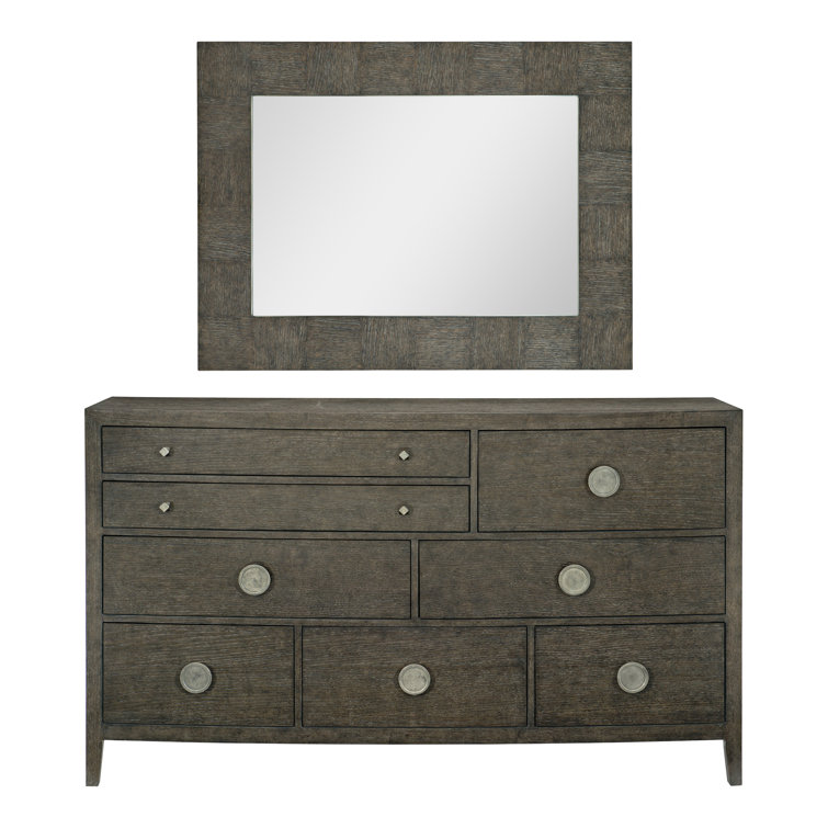 Transitional Bowed 8-Drawer Dresser in Cerused Charcoal Oak