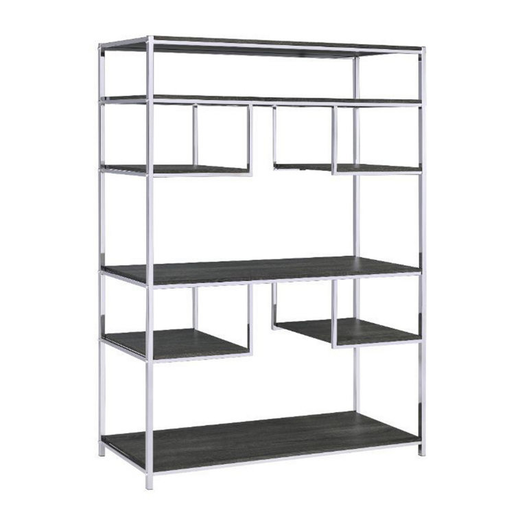 Louth 49" Geometric Dark Gray Wood Etagere Bookcase with Metal Frame