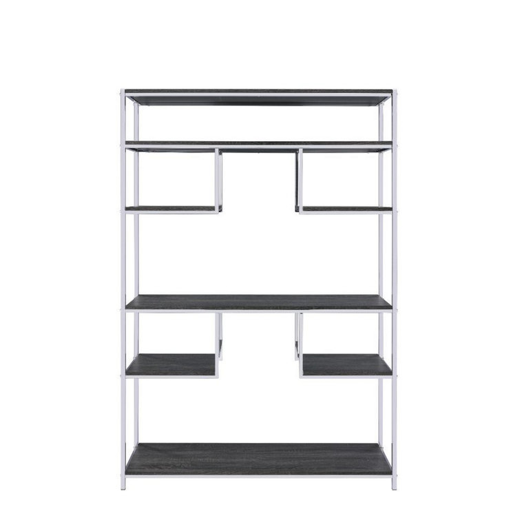 Louth 49" Geometric Dark Gray Wood Etagere Bookcase with Metal Frame