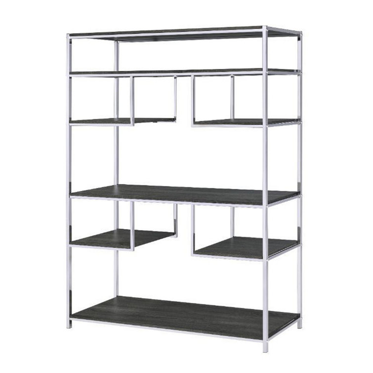 Louth 49" Geometric Dark Gray Wood Etagere Bookcase with Metal Frame