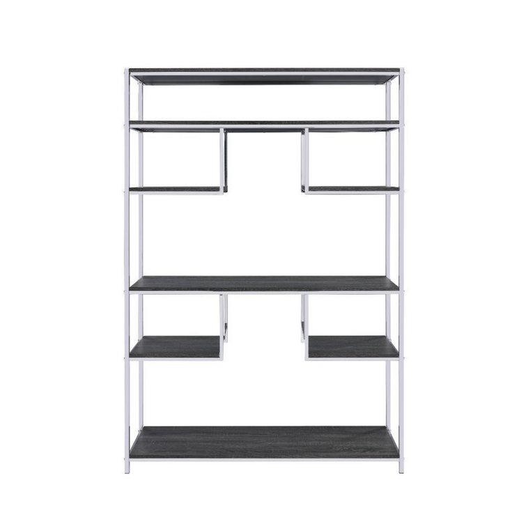 Louth 49" Geometric Dark Gray Wood Etagere Bookcase with Metal Frame