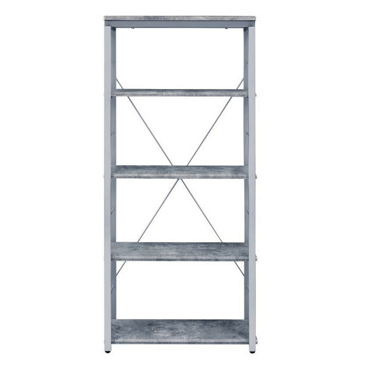 Gray Wood and Metal Industrial 4-Shelf Bookcase