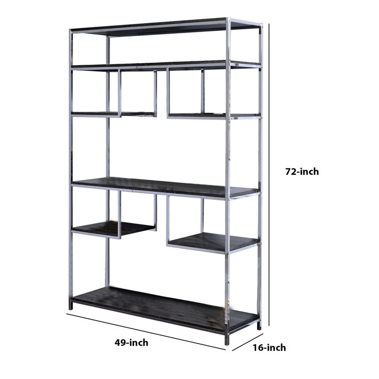 Louth 49" Geometric Dark Gray Wood Etagere Bookcase with Metal Frame