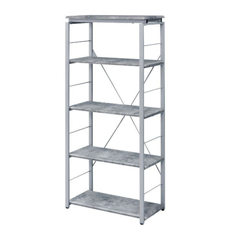 Gray Wood and Metal Industrial 4-Shelf Bookcase