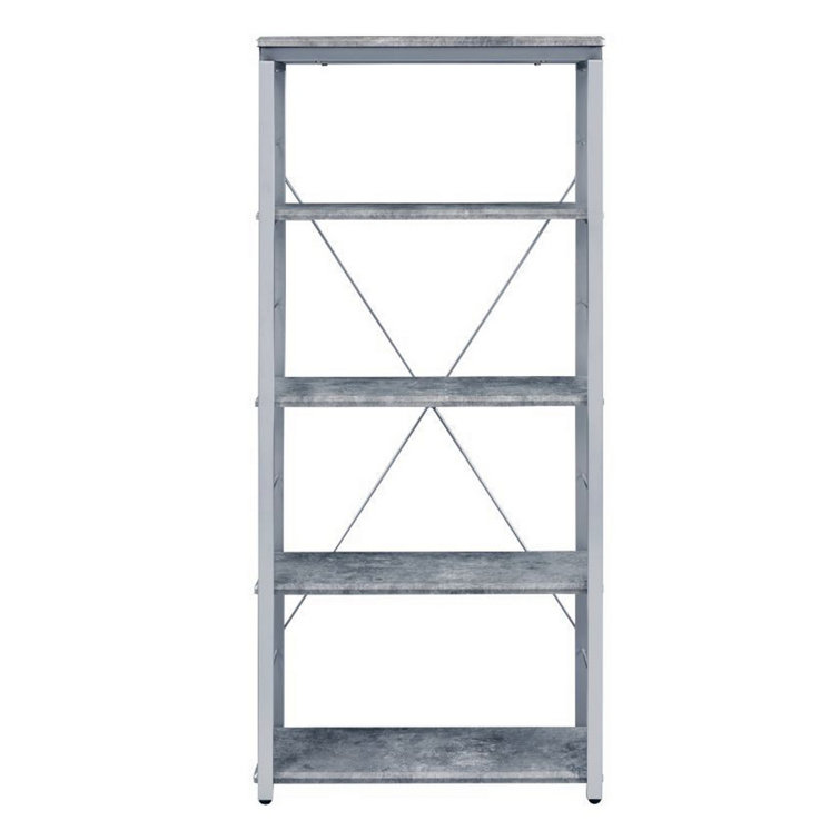 Gray Wood and Metal Industrial 4-Shelf Bookcase