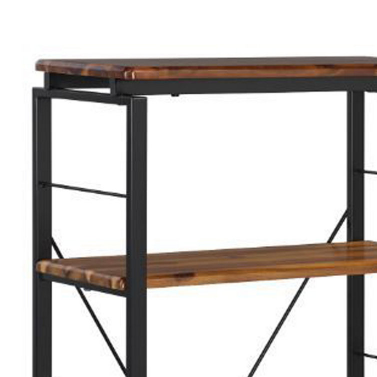 Industrial Oak Brown Bookshelf with Open Metal Frame and X-Shape Support