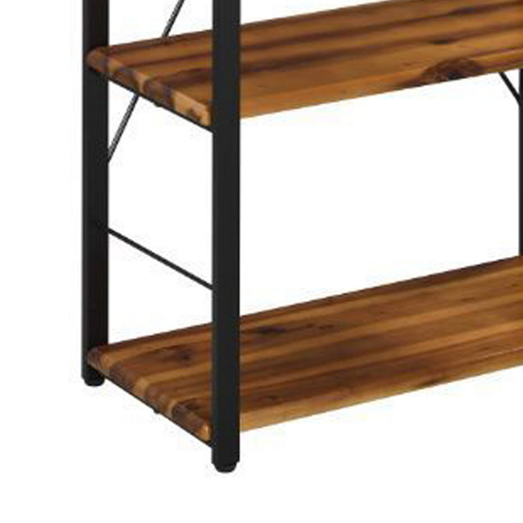 Industrial Oak Brown Bookshelf with Open Metal Frame and X-Shape Support