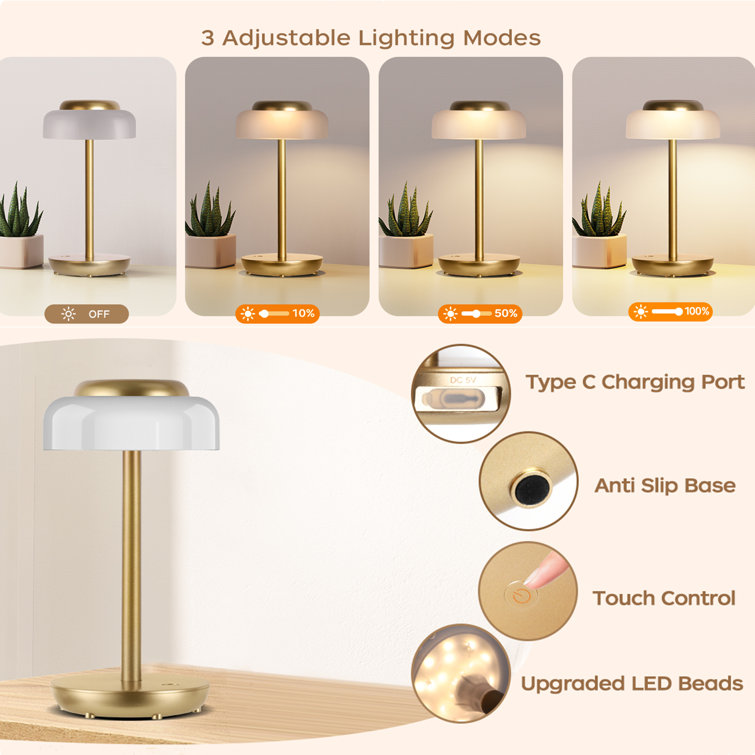 Elegant Gold Mini Mushroom LED Table Lamp 2-Pack, Battery Operated