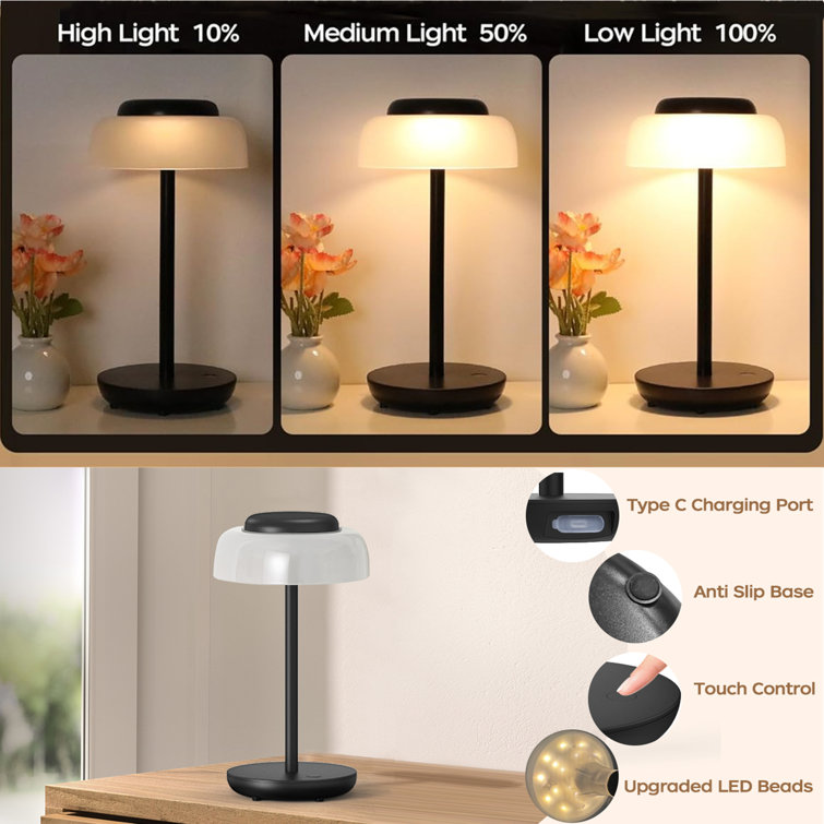 Urien Sleek Black Mushroom-Inspired Cordless Table Lamp