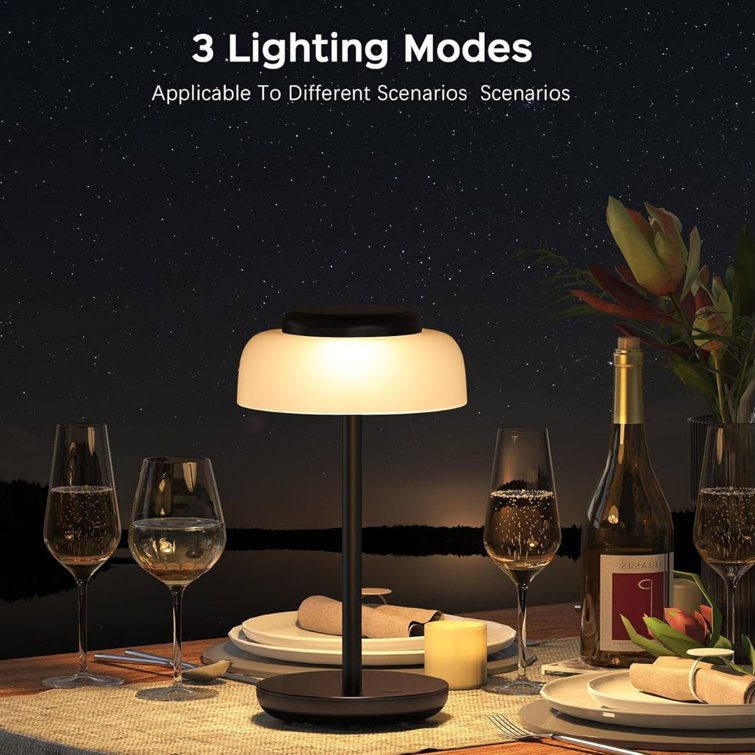 Urien Sleek Black Mushroom-Inspired Cordless Table Lamp