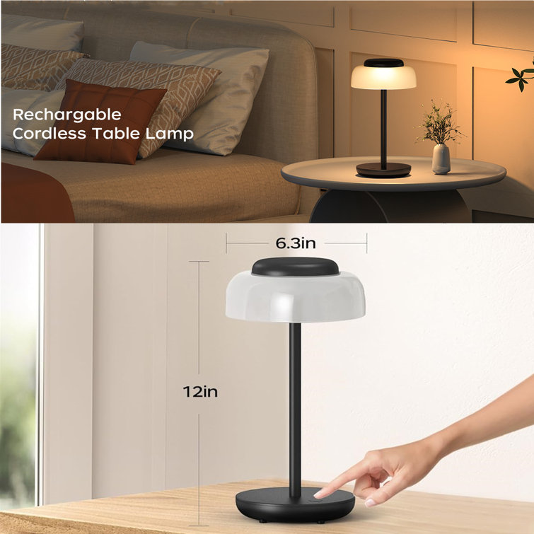Urien Sleek Black Mushroom-Inspired Cordless Table Lamp