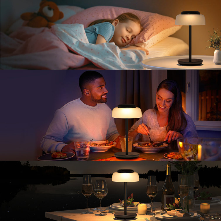 Urien Sleek Black Mushroom-Inspired Cordless Table Lamp