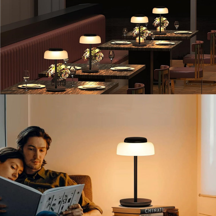 Urien Sleek Black Mushroom-Inspired Cordless Table Lamp