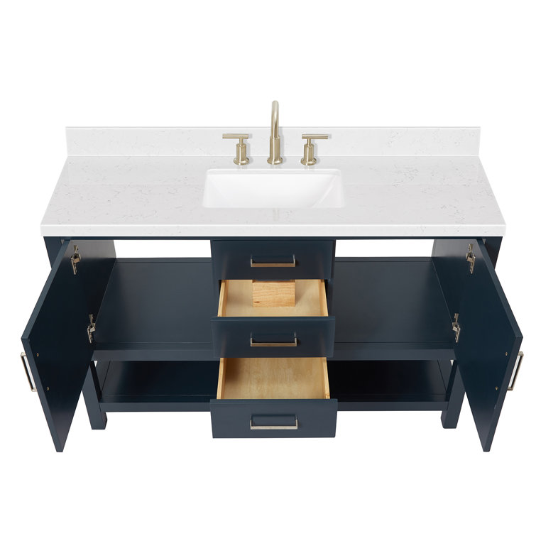 Midnight Blue 54" Freestanding Single Basin Vanity with Quartz Top