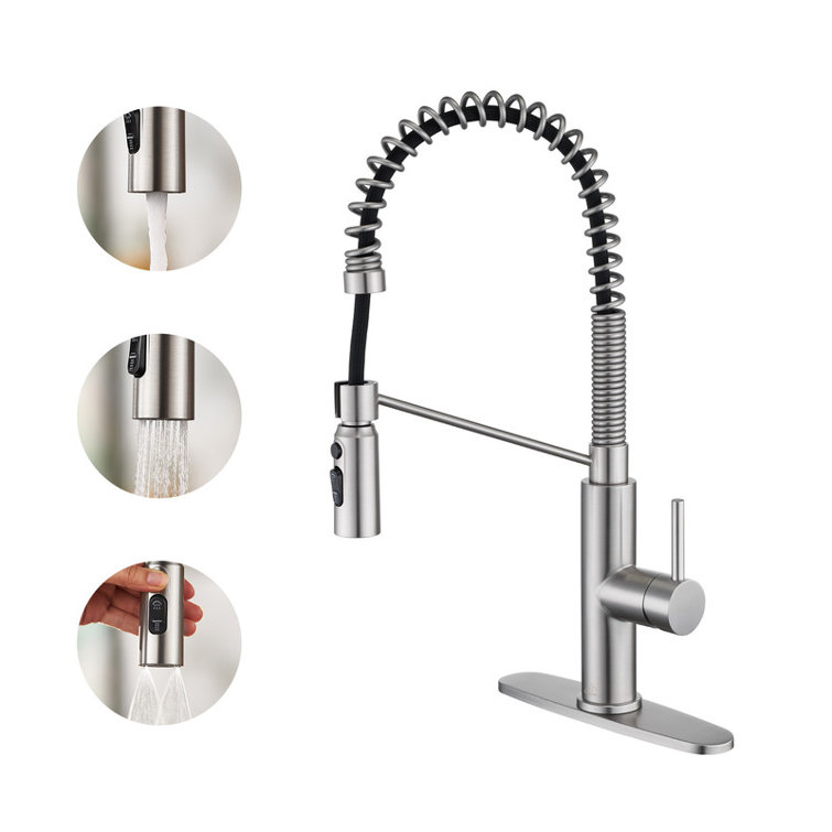 Brushed Nickel Pull Down Kitchen Faucet with Deck Plate