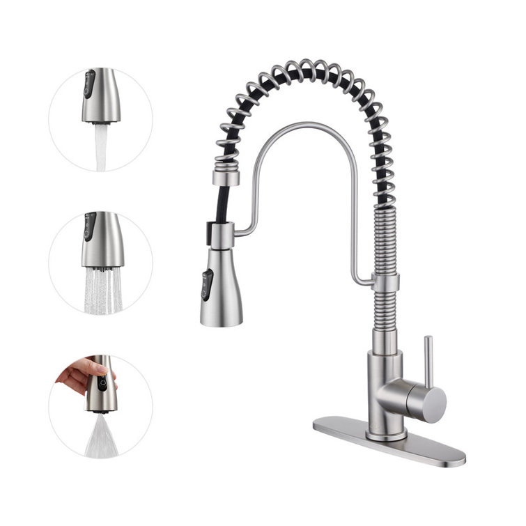 Brushed Nickel Single Handle Pull Down Kitchen Faucet with Spray