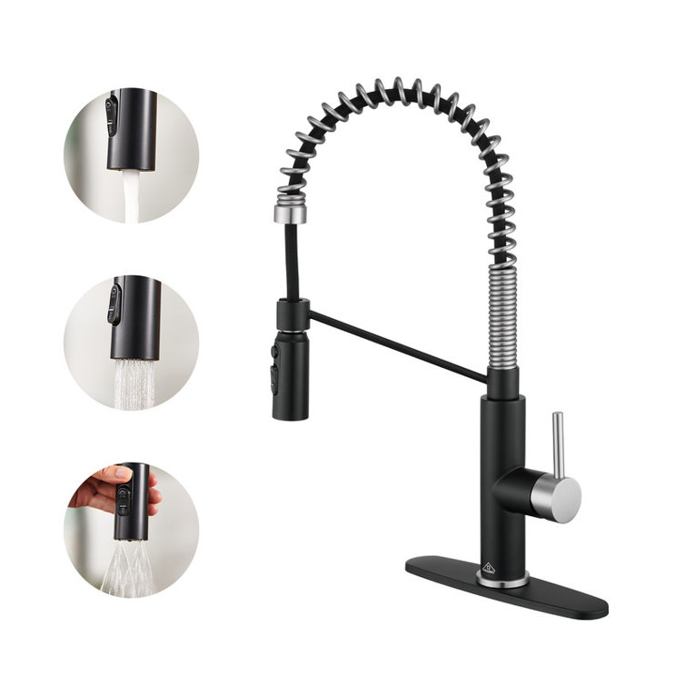 Matte Black and Brushed Nickel Pull Down Kitchen Faucet