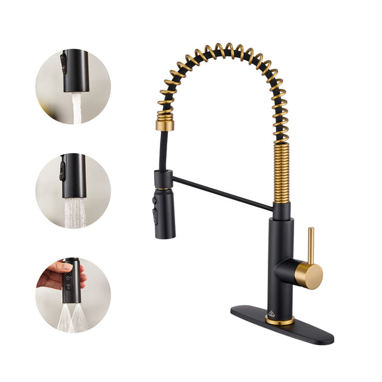 Matte Black and Brushed Gold Pull Down Kitchen Faucet