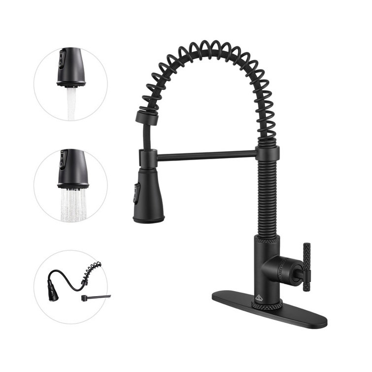 Matte Black Stainless Steel Pull Down Kitchen Faucet with Spray