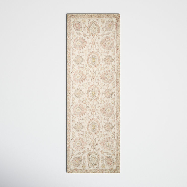Handmade Ivory and Blush Wool Runner Rug - 30" x 90"
