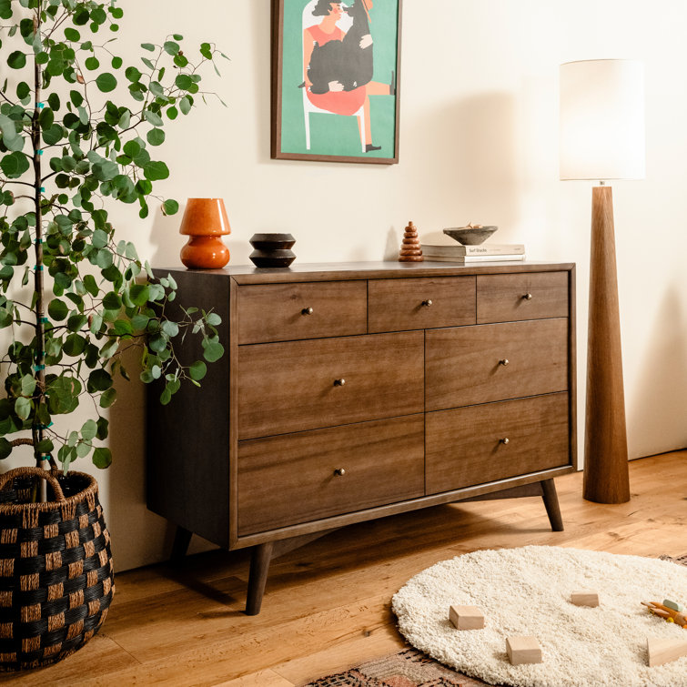 Palma Mid-Century Modern 7-Drawer Dresser with Brushed Metal Hardware