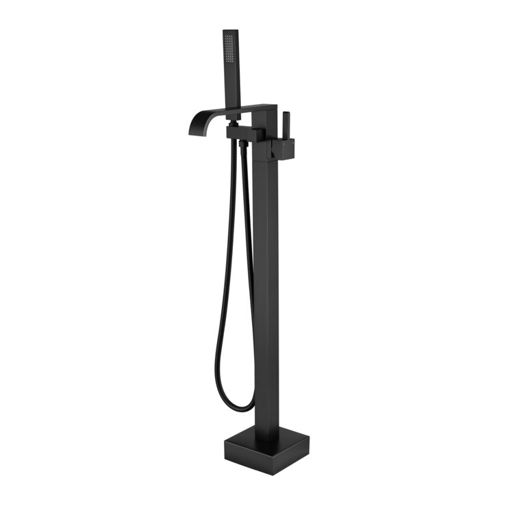 Matte Black Brass Floor-Mounted Freestanding Tub Filler
