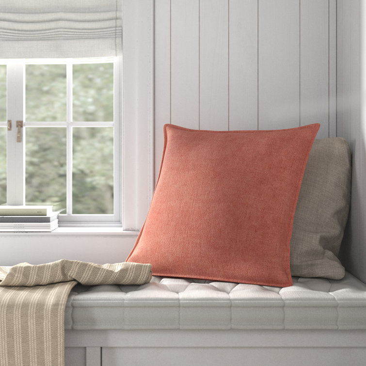 Red Linen Square Flanged Edge Throw Pillow Cover