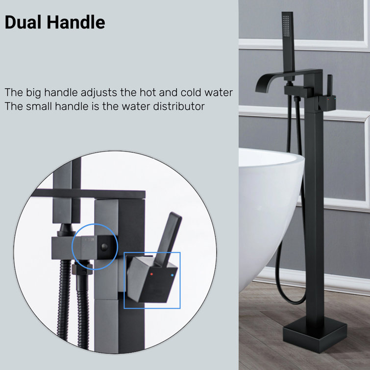 Matte Black Brass Floor-Mounted Freestanding Tub Filler