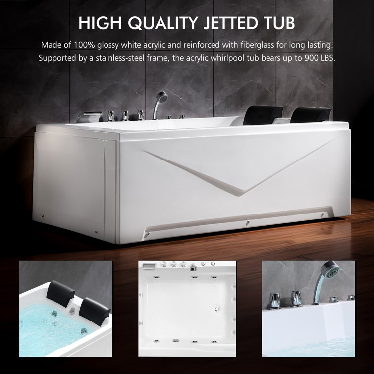 71'' White Acrylic Alcove Whirlpool Bathtub with Jets
