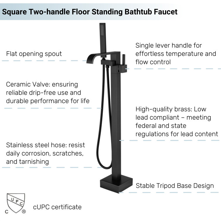 Matte Black Brass Floor-Mounted Freestanding Tub Filler