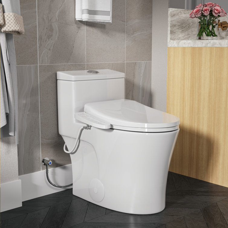 White Smart Bidet Seat with Warm Water and Heated Dryer