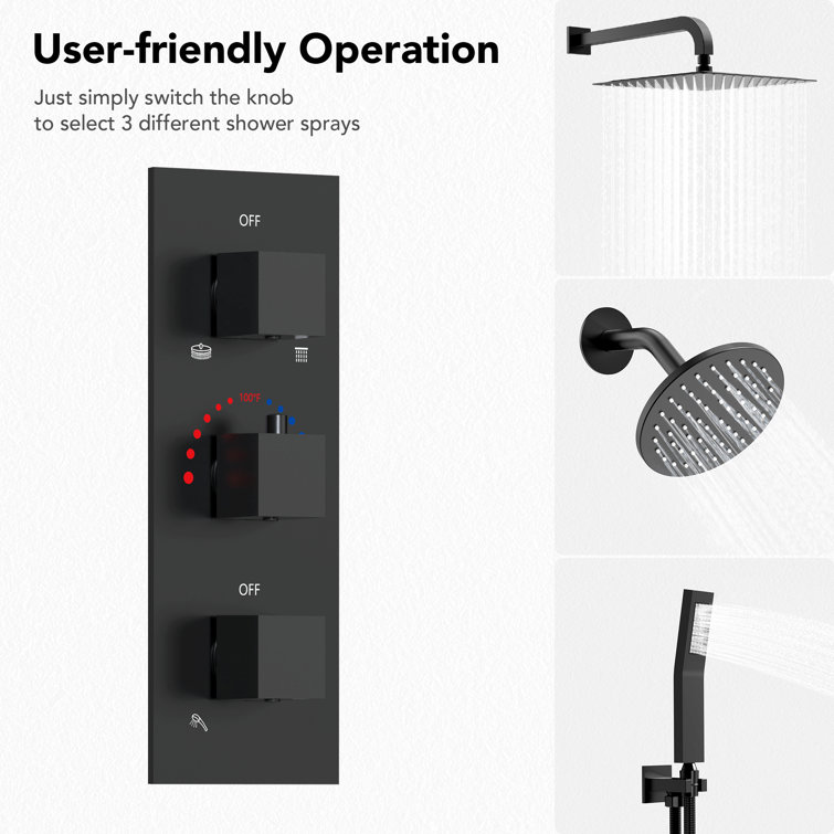 Matte Black 12" Dual Shower Head System with Handheld Spray