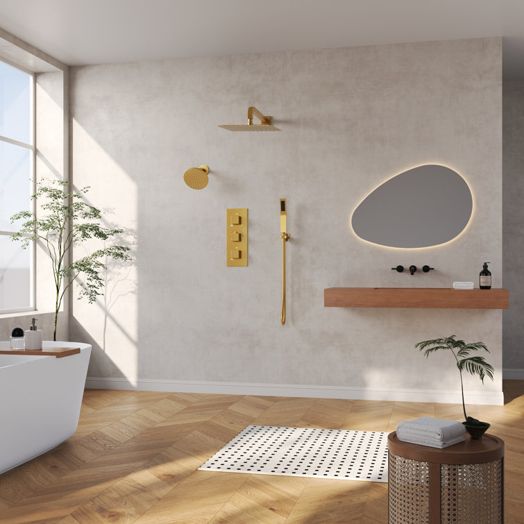 Brushed Gold Dual Shower System with Handheld and Rain Heads