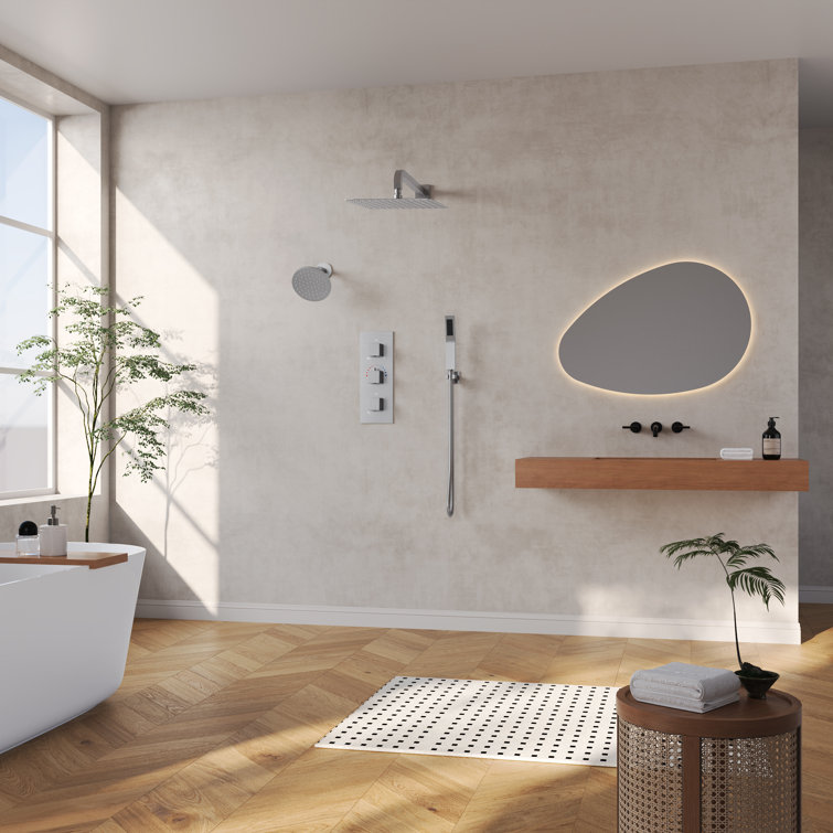 Brushed Nickel Dual Shower System with Handheld Spray and Thermostatic Valve